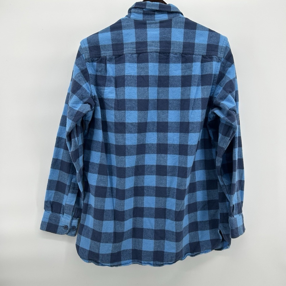 L.L. Bean Chamois Cloth Shirt Mens L Tall Blue‎ Plaid Heavy Flannel Shacket Camp - Picture 5 of 7
